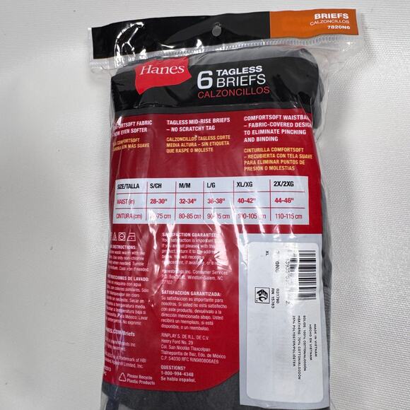 NEW HANES 6 Pack Tagless Briefs Comfort Soft Waistband Mens Underwear Bottom XL - Picture 3 of 4